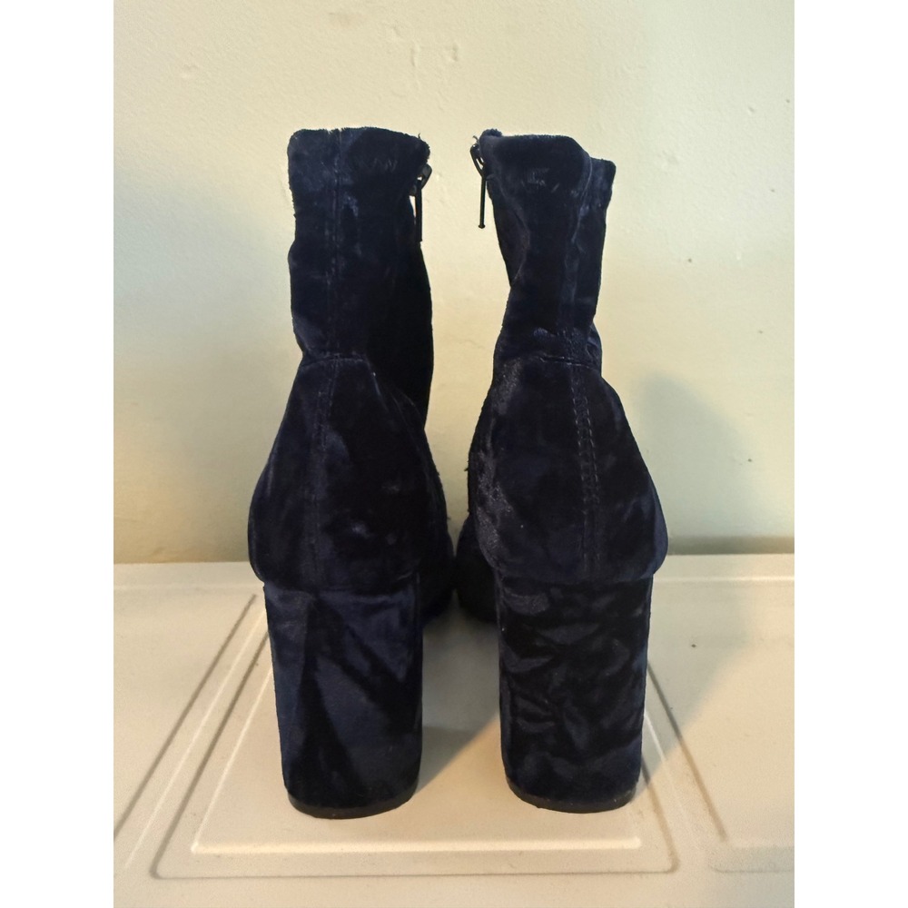Blue Velvet Ankle Boots Block Heel Round Toe Booties whimsigoth  Y2K Women 7 m - Picture 5 of 8